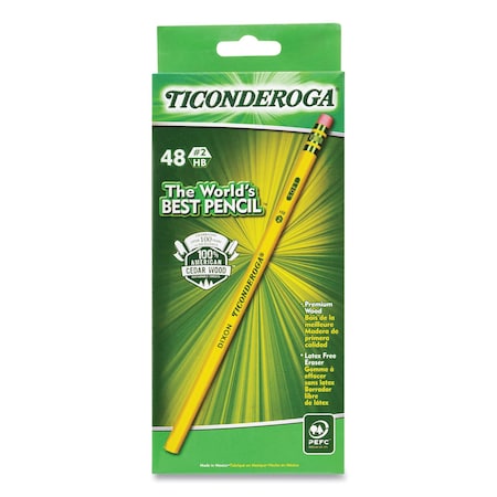 Ticonderoga Pencils, HB (No 2), Black Lead, Yellow Barrel, PK48 PK X13922X